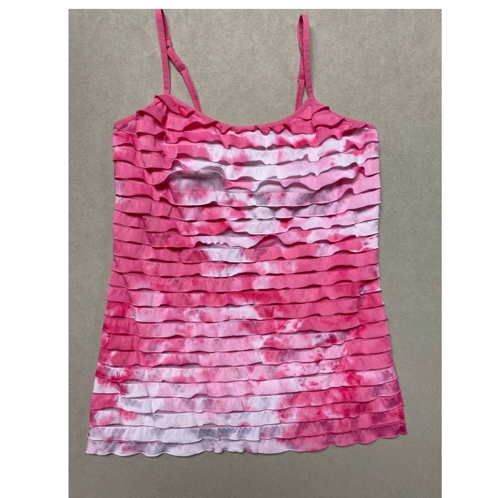 Energie Pink Tie Dye Ruffle Camisole Tank Top Adjustable Straps Medium UU25270
